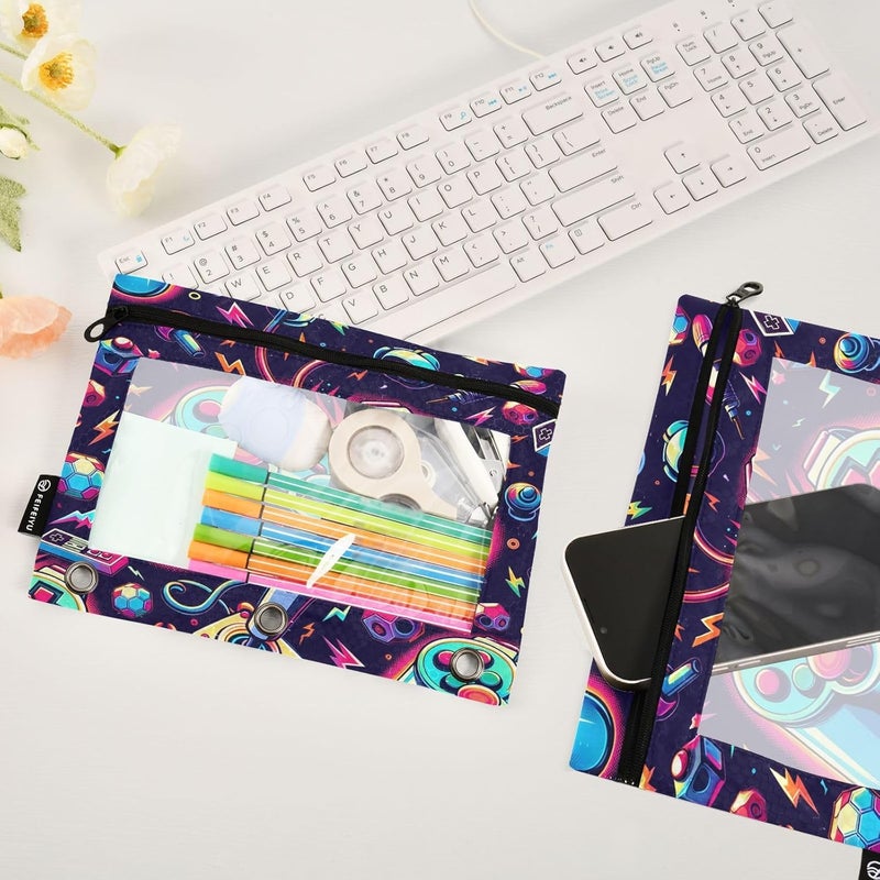 BOENLE Bright Game Joystick Pencil Pouch for 3 Ring Binder, 2 Pack Waterproof Pencil Bags Clear Window Zipper School Office Supplies - Image 5